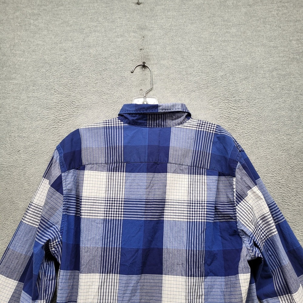 GAP Men Button Up Shirt L Blue Plaid‎ Long Sleeve Slim Stretch - Picture 9 of 9